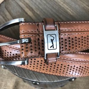 PGA Top Grain Leather Belt with Intricate Cutout Holes Design SZ 44